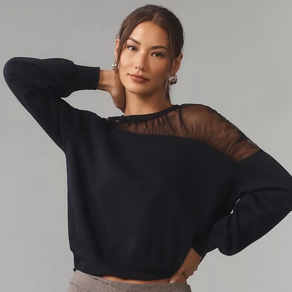 Maeve Tops - Anthropologie Maeve Sheer-Shoulder Sweatshirt Top Black Size SP